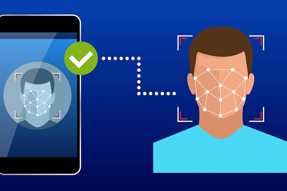 Ilustração de um sistema de reconhecimento facial para condomínio, onde um smartphone faz a leitura e autenticação do rosto de um morador. A imagem representa a tecnologia de controle de acesso por reconhecimento facial, garantindo mais segurança e praticidade no acesso ao condomínio.